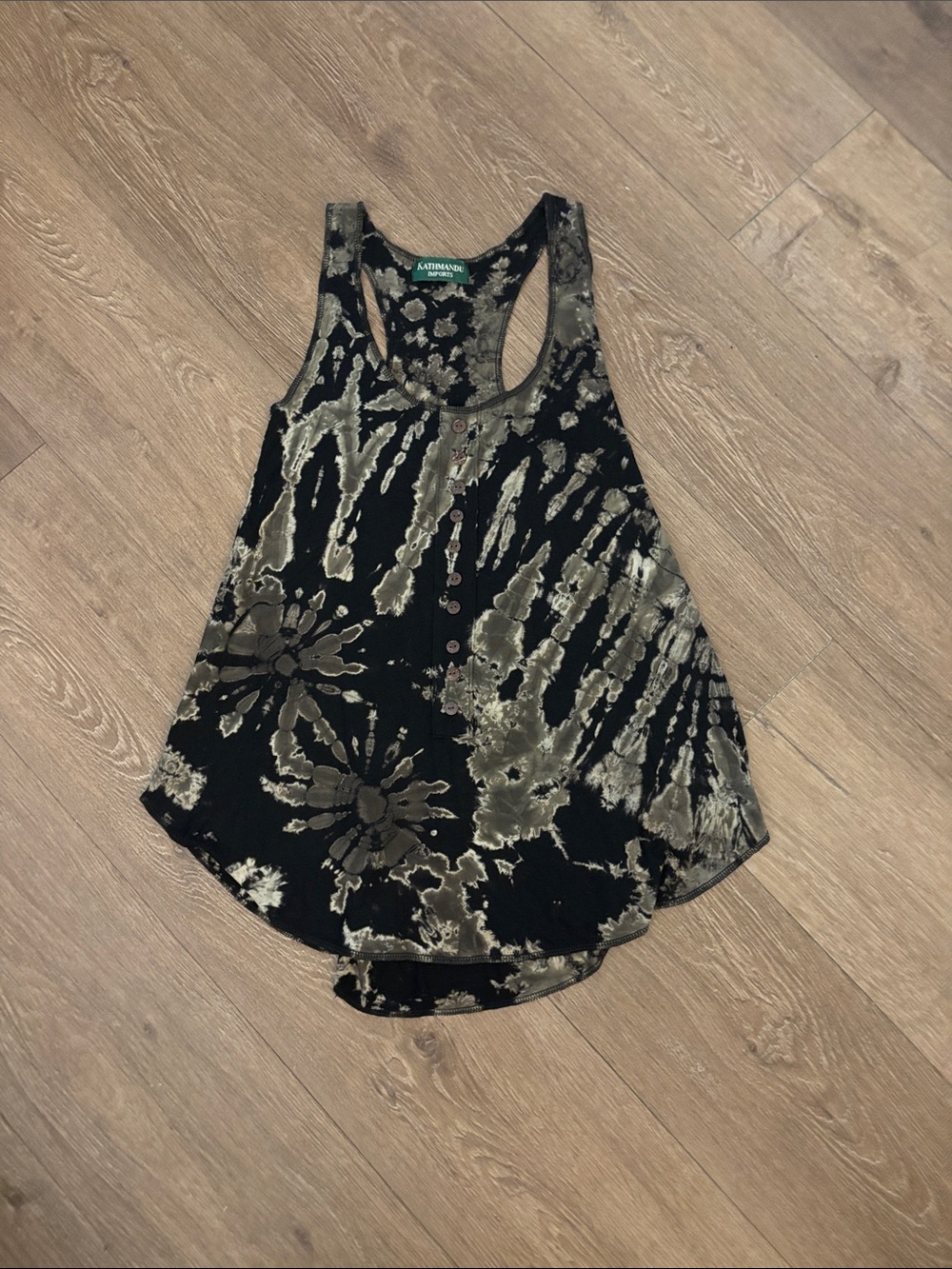 Kathmandu Black and Olive Tie-Dye Racerback Tank